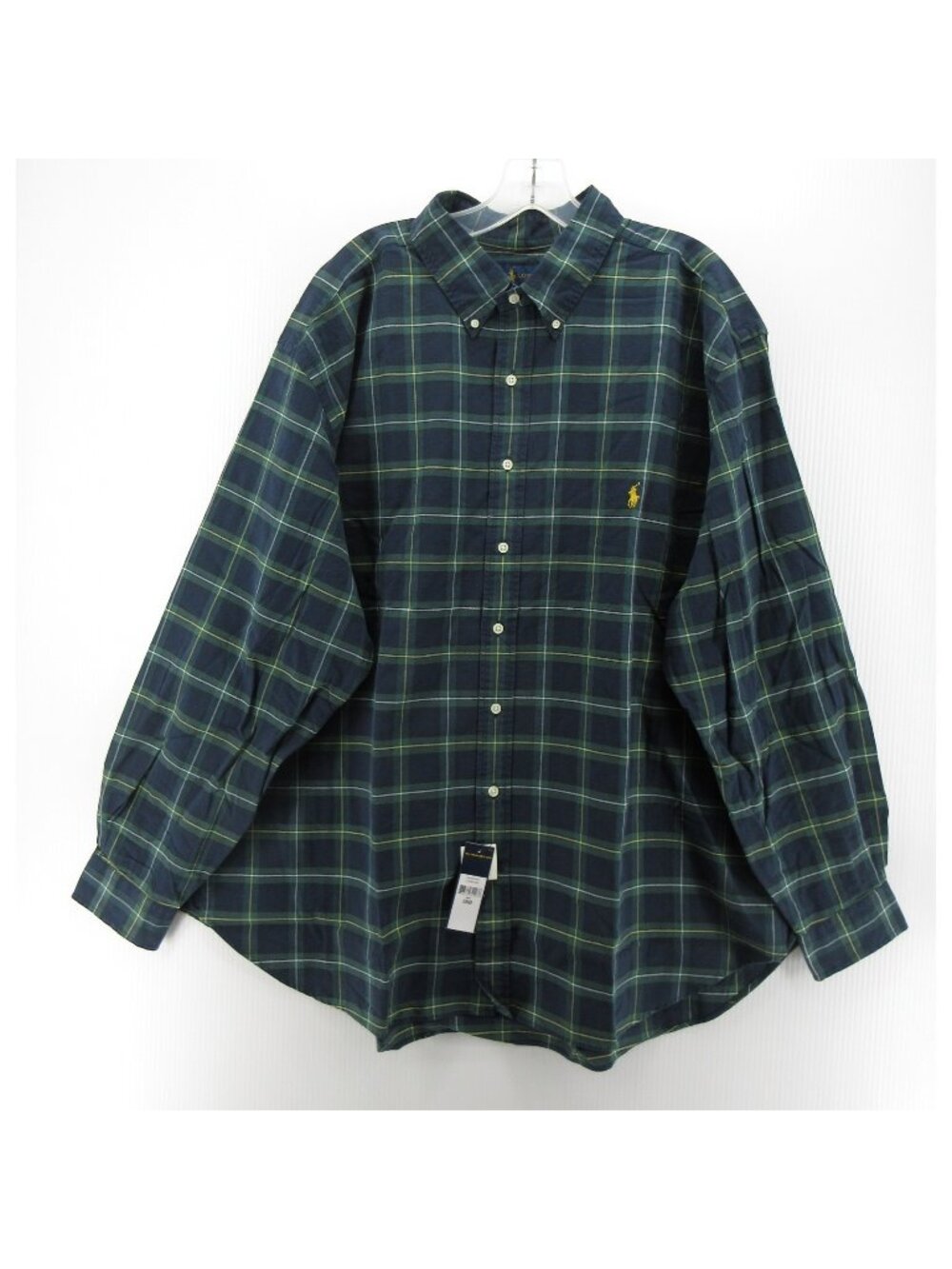 Ralph Lauren Shirt 3XB Big Green Button Down Plaid Classic Fit Pony